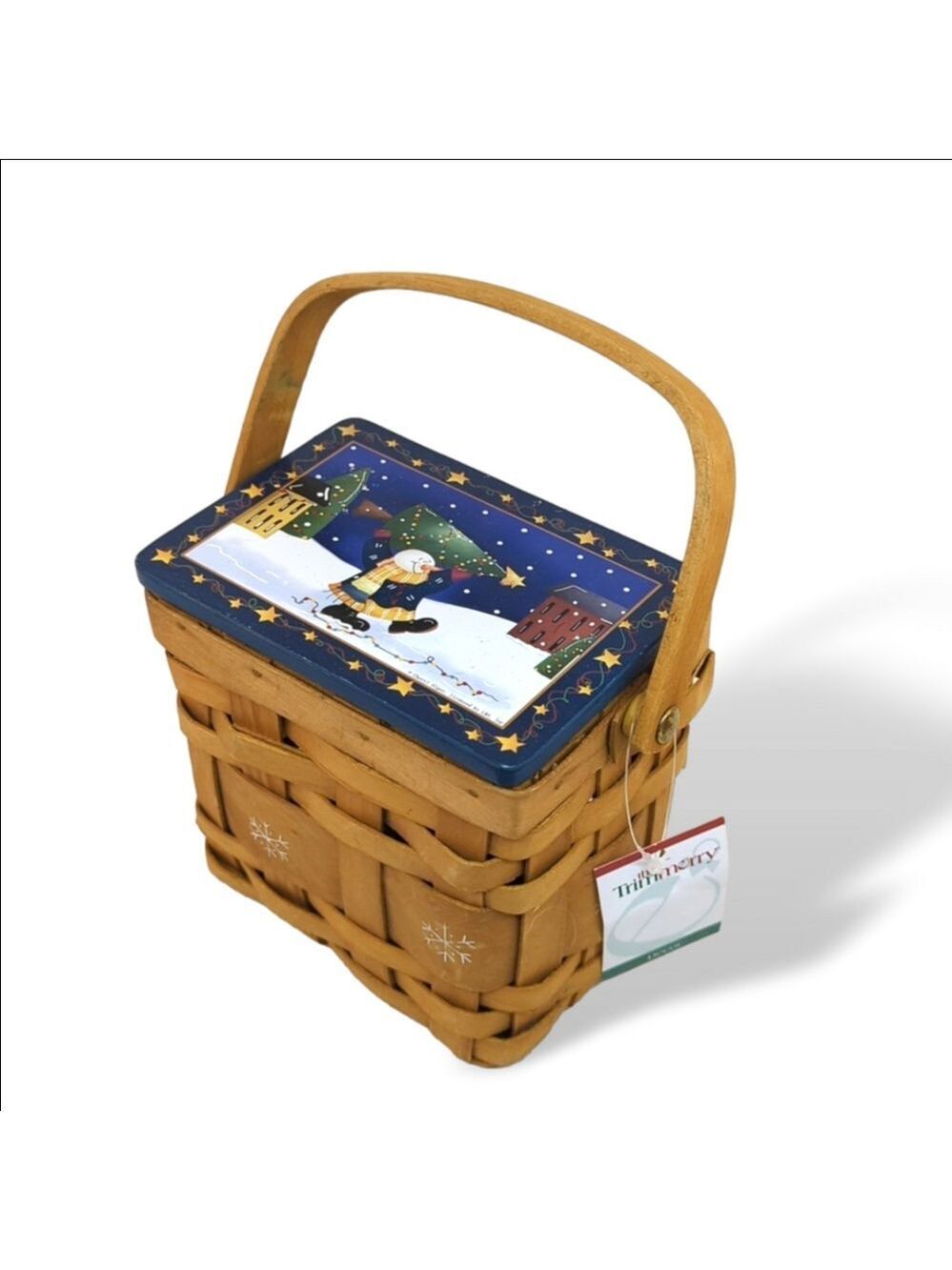NEW: Woven basket self-containing snowman coaster set. Great Gift!